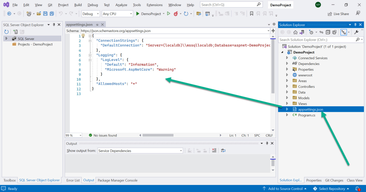 Visual Studio and Appsetting.json